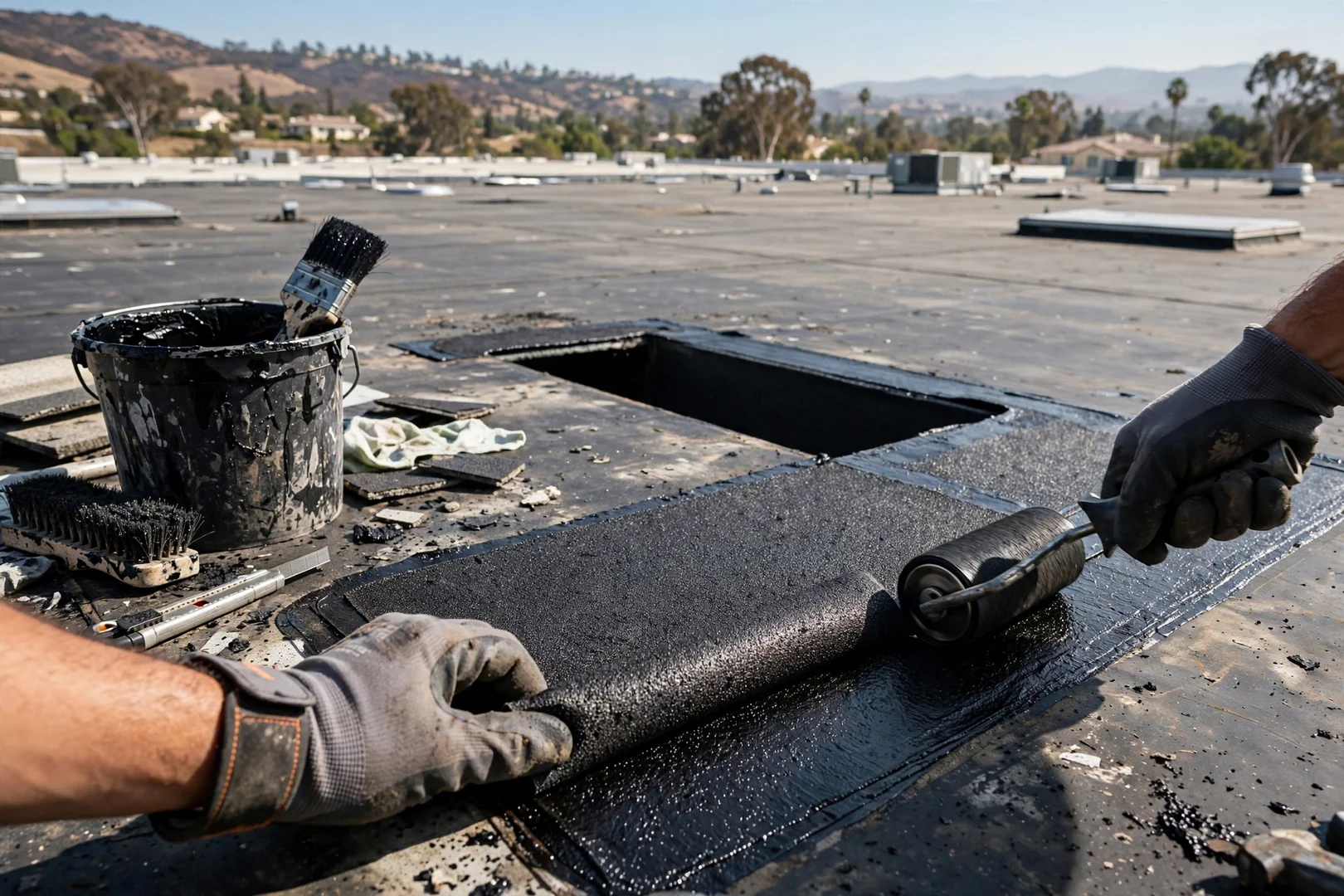 Modified Bitumen Repairs on a Warehouse Roof Section
