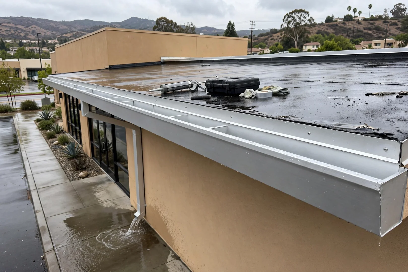 Storm Damage Repair and Gutter Tie-In on a Mixed-Use Property