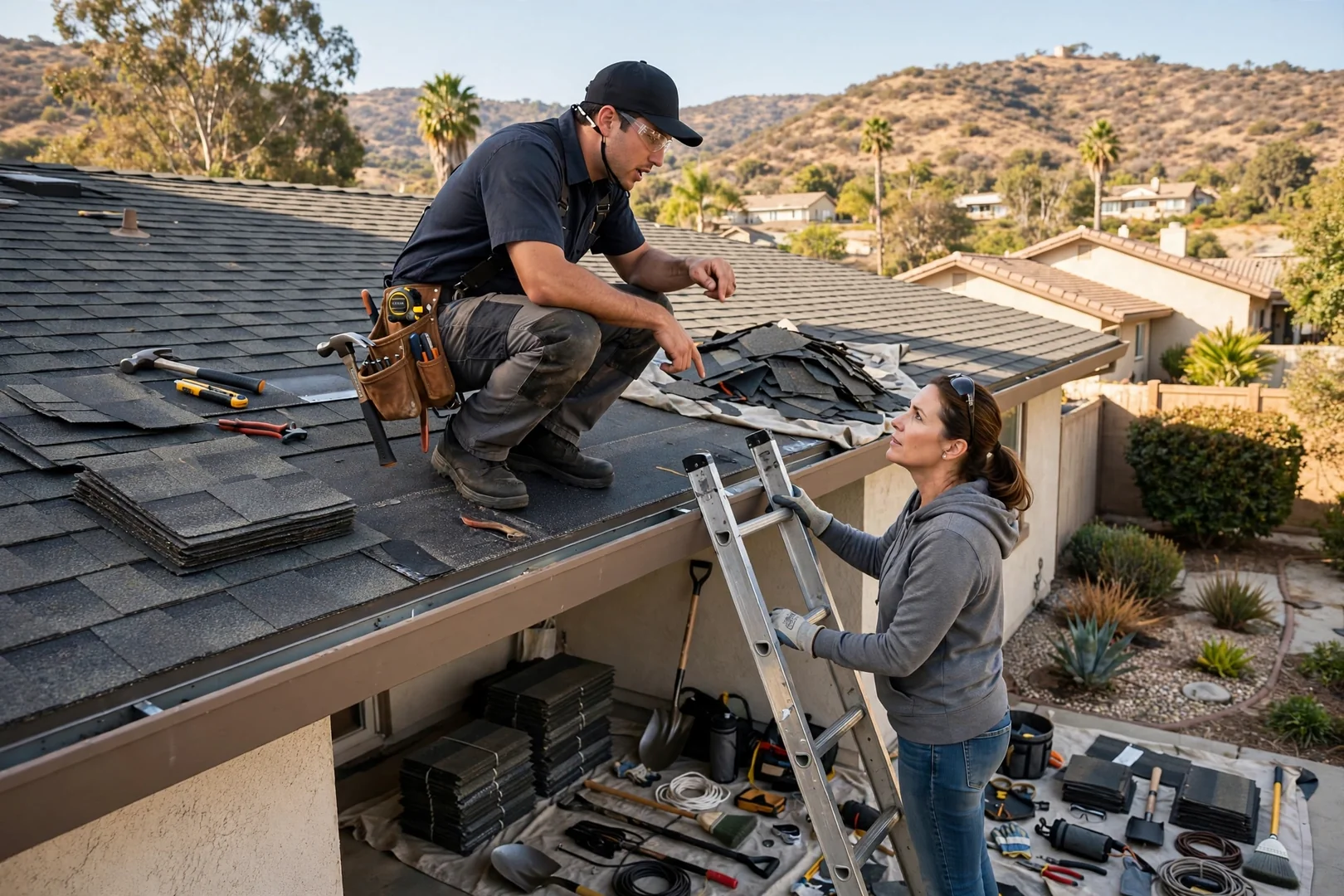 Seamless gutter run installed along a Murrieta home roofline