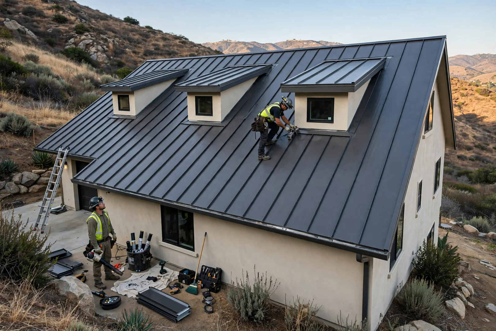 Standing Seam Roof Installation on a Murrieta Hillside Home