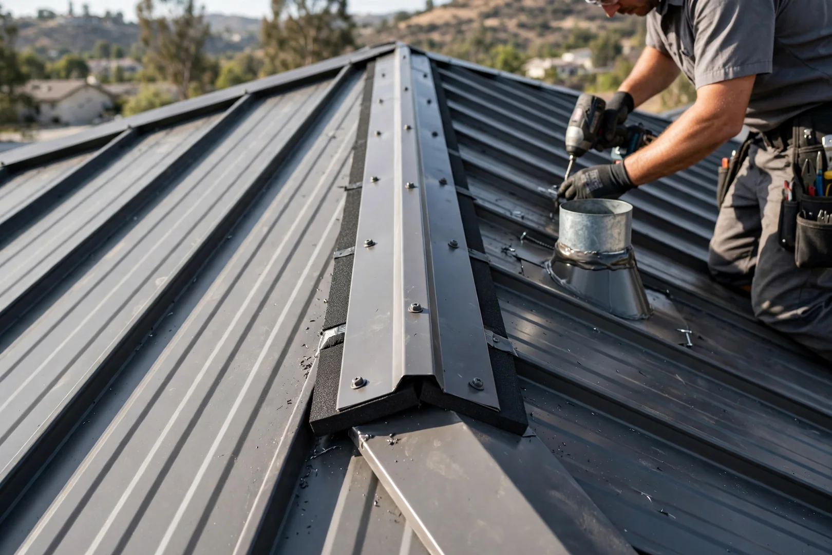 Ridge Vent and Flashing Detail Work on a Metal Re-Roof