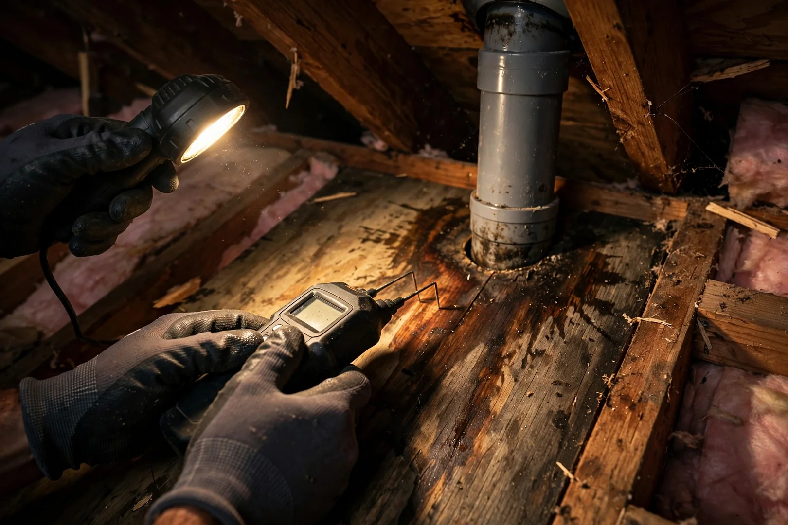 Attic Moisture Check Following Ceiling Stains