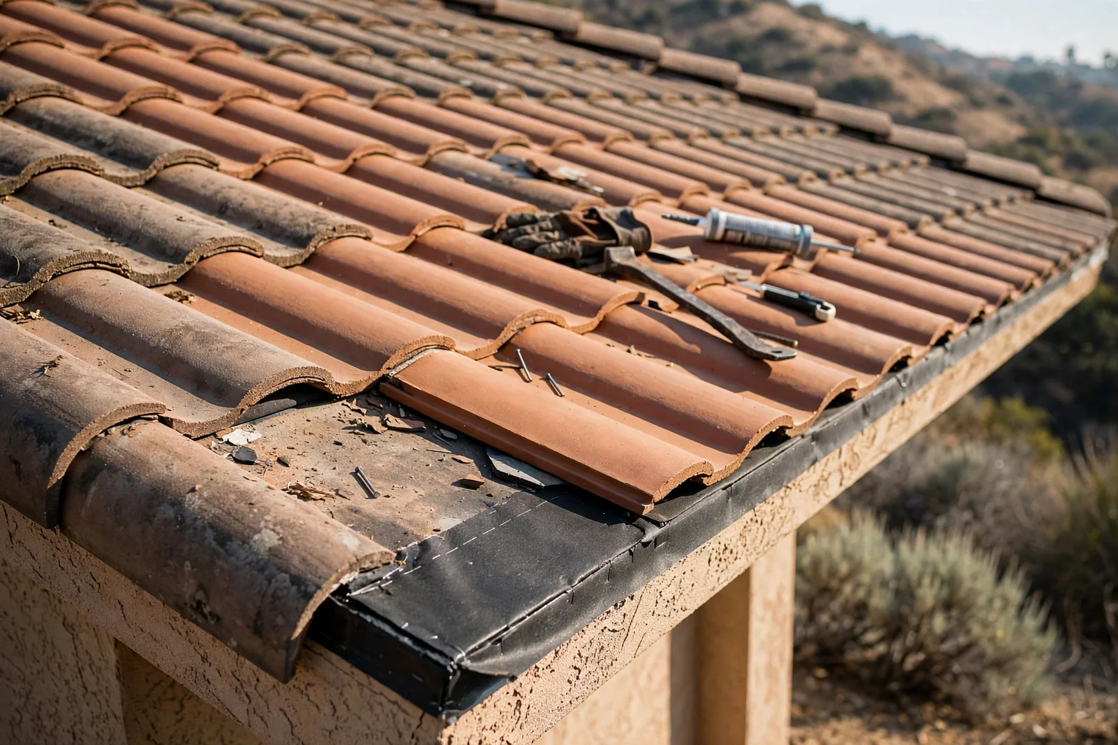 Cracked Tile and Underlayment Repair on a Murrieta Hillside Home