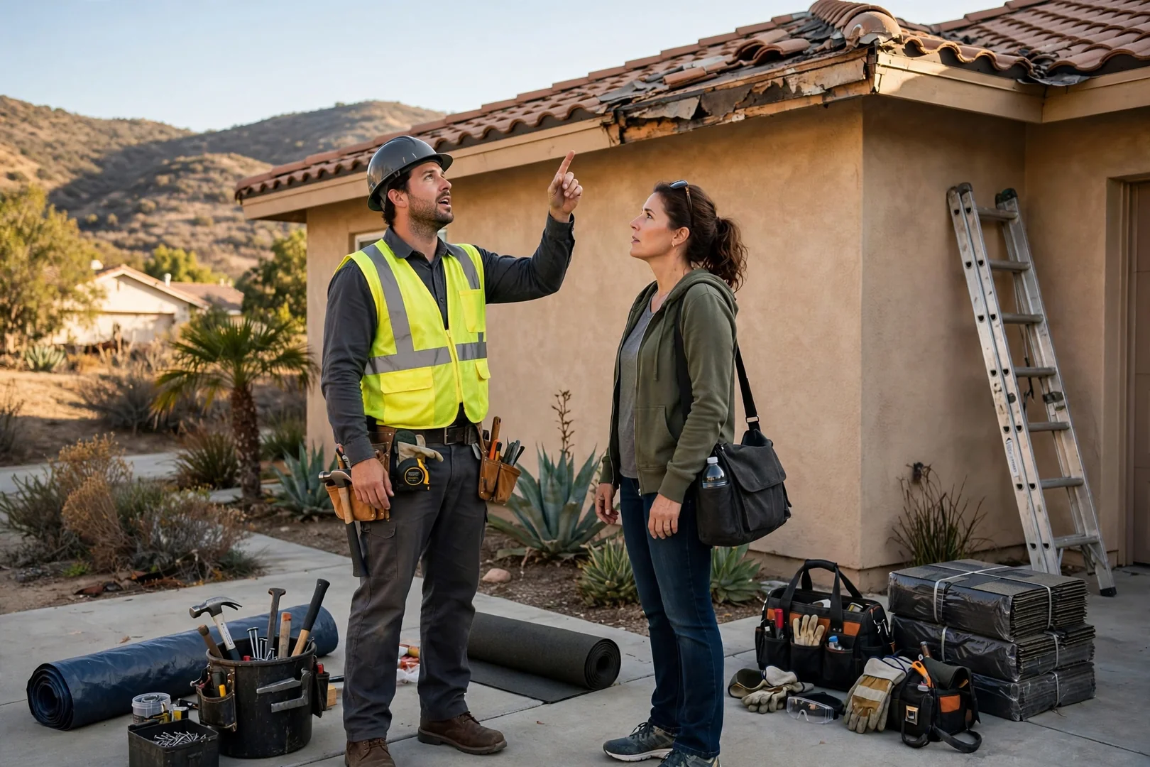 Curling shingles and granule loss on an aging Murrieta home roof
