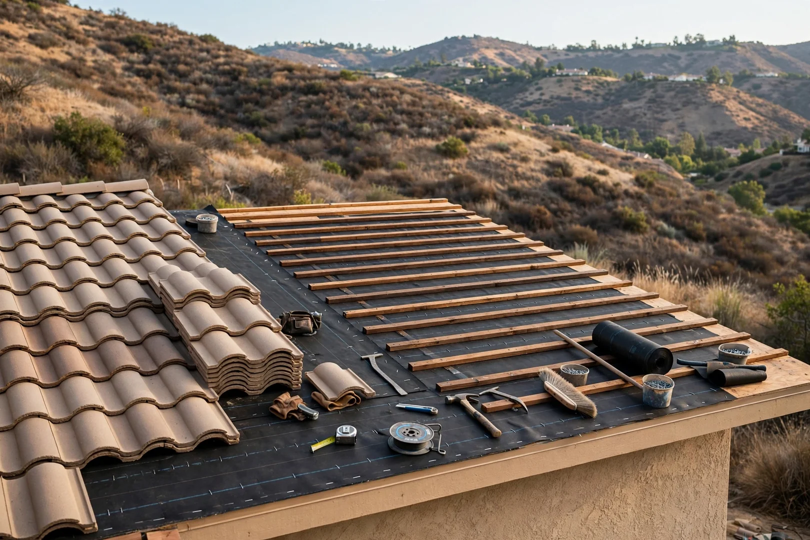 Concrete Tile Roof Replacement on a Hillside Property